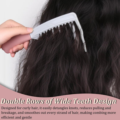 2-Pack Wide Tooth Comb for Curly Hair - Detangling Brush with Double-Layer Wavy Teeth & Ergonomic Handle for Long/Thick Wet/Dry Hair - Travel Curl Comb for Women, Men, Girls
