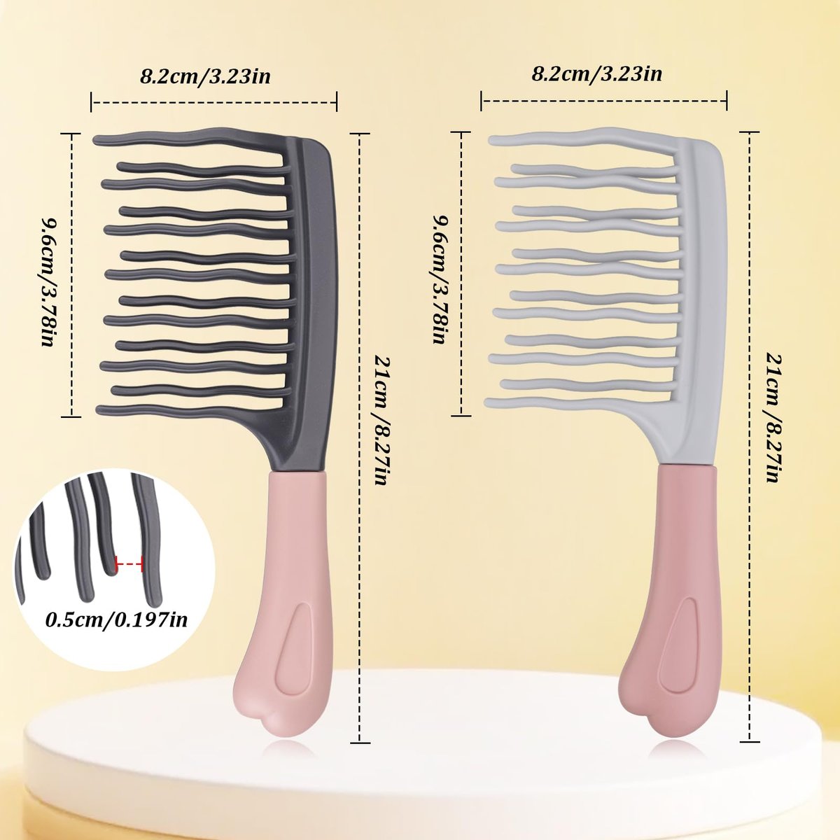 2-Pack Wide Tooth Comb for Curly Hair - Detangling Brush with Double-Layer Wavy Teeth & Ergonomic Handle for Long/Thick Wet/Dry Hair - Travel Curl Comb for Women, Men, Girls - görsel 3