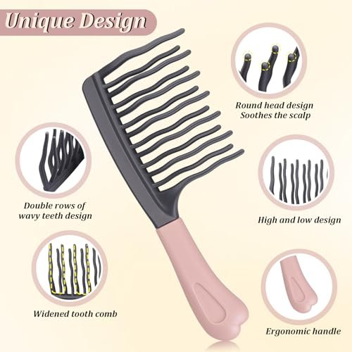 2-Pack Wide Tooth Comb for Curly Hair - Detangling Brush with Double-Layer Wavy Teeth & Ergonomic Handle for Long/Thick Wet/Dry Hair - Travel Curl Comb for Women, Men, Girls - görsel 6