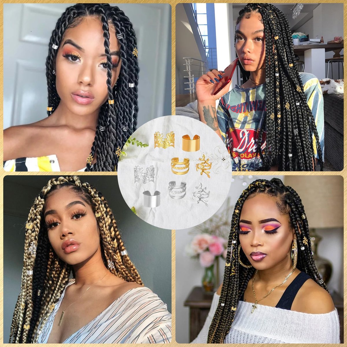 40-Piece Hair Jewelry Set for Braids - Gold & Silver Metal Braids Clips & Dreadlock Accessories for Women and Girls - görsel 5