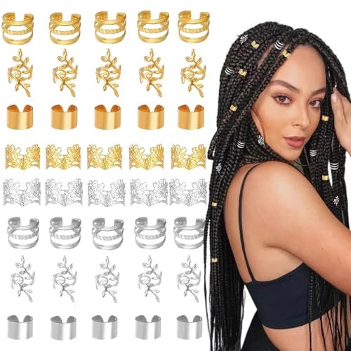 40-Piece Hair Jewelry Set for Braids - Gold & Silver Metal Braids Clips & Dreadlock Accessories for Women and Girls - görsel 2