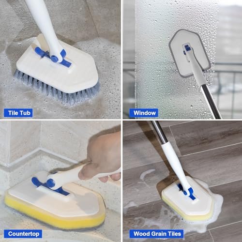 Keleekelin 52-inch Adjustable Long Handle Tile Tub Scrubber Brush - 3-in-1 Rotatable Shower Brush with 3 Replacement Heads for Tub, Tile, Bathroom, Kitchen Walls (Blue) - görsel 9