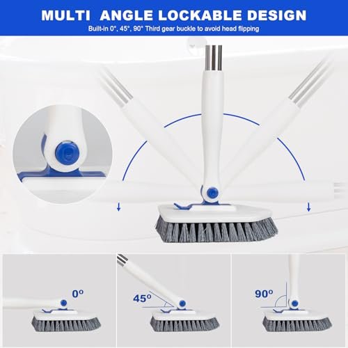 Keleekelin 52-inch Adjustable Long Handle Tile Tub Scrubber Brush - 3-in-1 Rotatable Shower Brush with 3 Replacement Heads for Tub, Tile, Bathroom, Kitchen Walls (Blue) - görsel 5