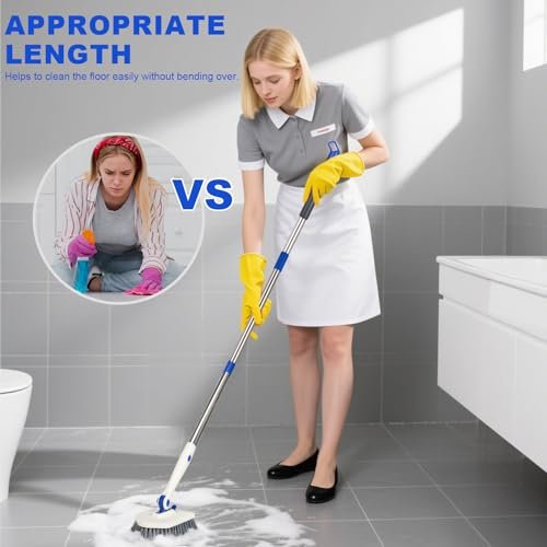 Keleekelin 52-inch Adjustable Long Handle Tile Tub Scrubber Brush - 3-in-1 Rotatable Shower Brush with 3 Replacement Heads for Tub, Tile, Bathroom, Kitchen Walls (Blue) - görsel 13