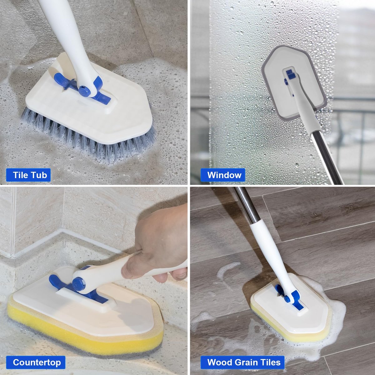 Keleekelin 52-inch Adjustable Long Handle Tile Tub Scrubber Brush - 3-in-1 Rotatable Shower Brush with 3 Replacement Heads for Tub, Tile, Bathroom, Kitchen Walls (Blue) - görsel 10