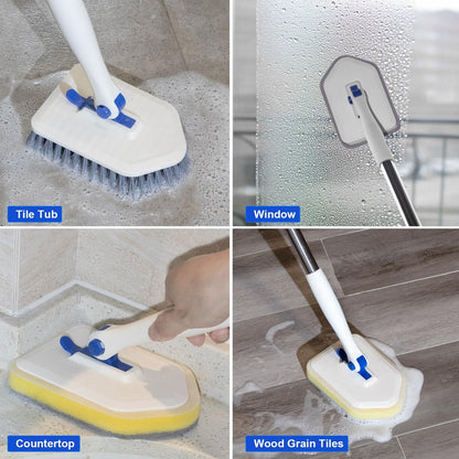 Keleekelin 52-inch Adjustable Long Handle Tile Tub Scrubber Brush - 3-in-1 Rotatable Shower Brush with 3 Replacement Heads for Tub, Tile, Bathroom, Kitchen Walls (Blue)