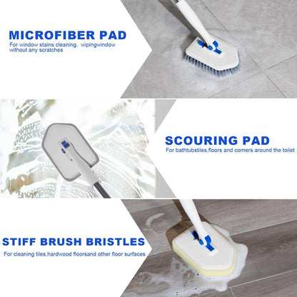Keleekelin 52-inch Adjustable Long Handle Tile Tub Scrubber Brush - 3-in-1 Rotatable Shower Brush with 3 Replacement Heads for Tub, Tile, Bathroom, Kitchen Walls (Blue)