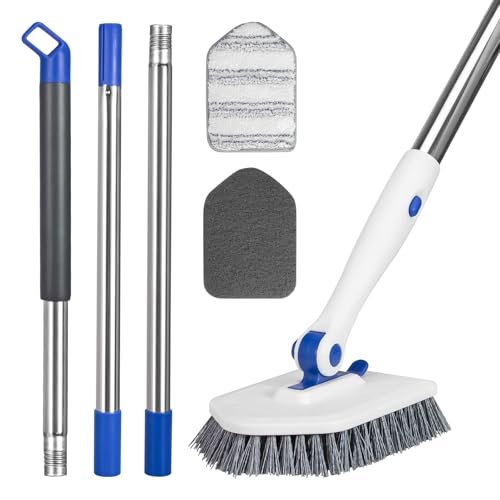 Keleekelin 52-inch Adjustable Long Handle Tile Tub Scrubber Brush - 3-in-1 Rotatable Shower Brush with 3 Replacement Heads for Tub, Tile, Bathroom, Kitchen Walls (Blue) - görsel 1