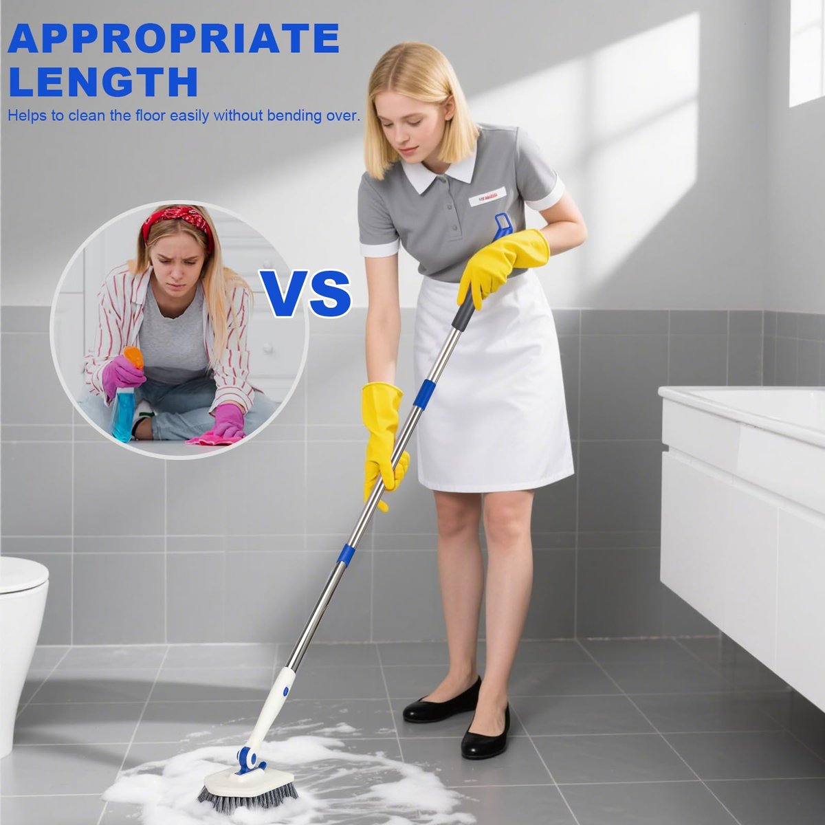 Keleekelin 52-inch Adjustable Long Handle Tile Tub Scrubber Brush - 3-in-1 Rotatable Shower Brush with 3 Replacement Heads for Tub, Tile, Bathroom, Kitchen Walls (Blue) - görsel 14
