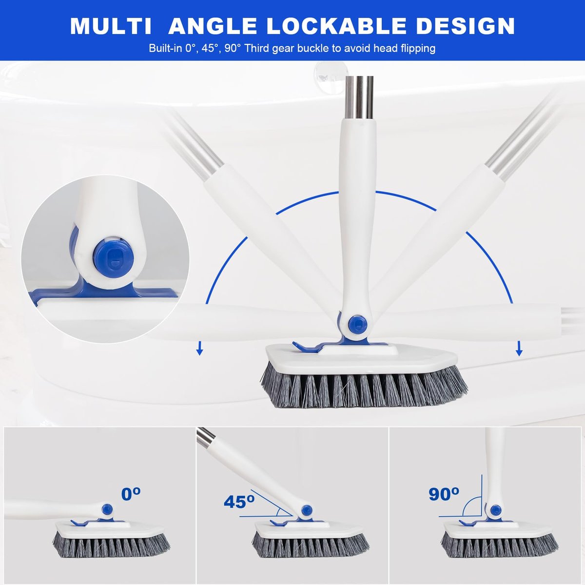 Keleekelin 52-inch Adjustable Long Handle Tile Tub Scrubber Brush - 3-in-1 Rotatable Shower Brush with 3 Replacement Heads for Tub, Tile, Bathroom, Kitchen Walls (Blue) - görsel 6