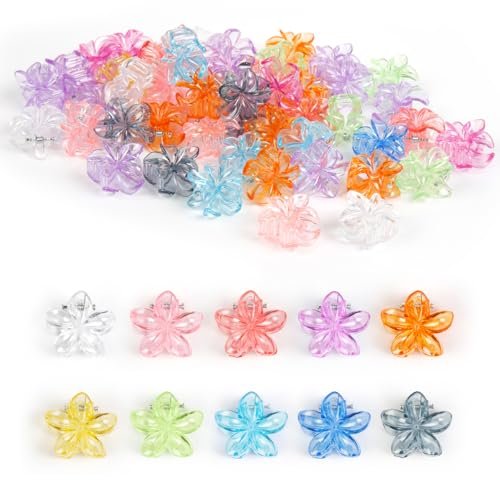 50 Pcs Small Flower Hair Clips for Women - Hawaiian Mini Plumeria & Hibiscus Hair Claw Clips, Multicolor Plastic Hair Accessories - görsel 4