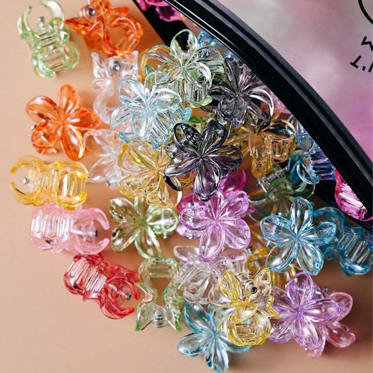 50 Pcs Small Flower Hair Clips for Women - Hawaiian Mini Plumeria & Hibiscus Hair Claw Clips, Multicolor Plastic Hair Accessories - görsel 15