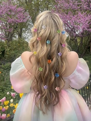 50 Pcs Small Flower Hair Clips for Women - Hawaiian Mini Plumeria & Hibiscus Hair Claw Clips, Multicolor Plastic Hair Accessories