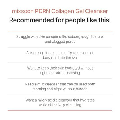 mixsoon PDRN Collagen Gel Cleanser – Deep Pore Cleansing, Lightweight Daily Gel Cleanser for All Skin Types, 100ml / 3.38 fl.oz. Avelisse