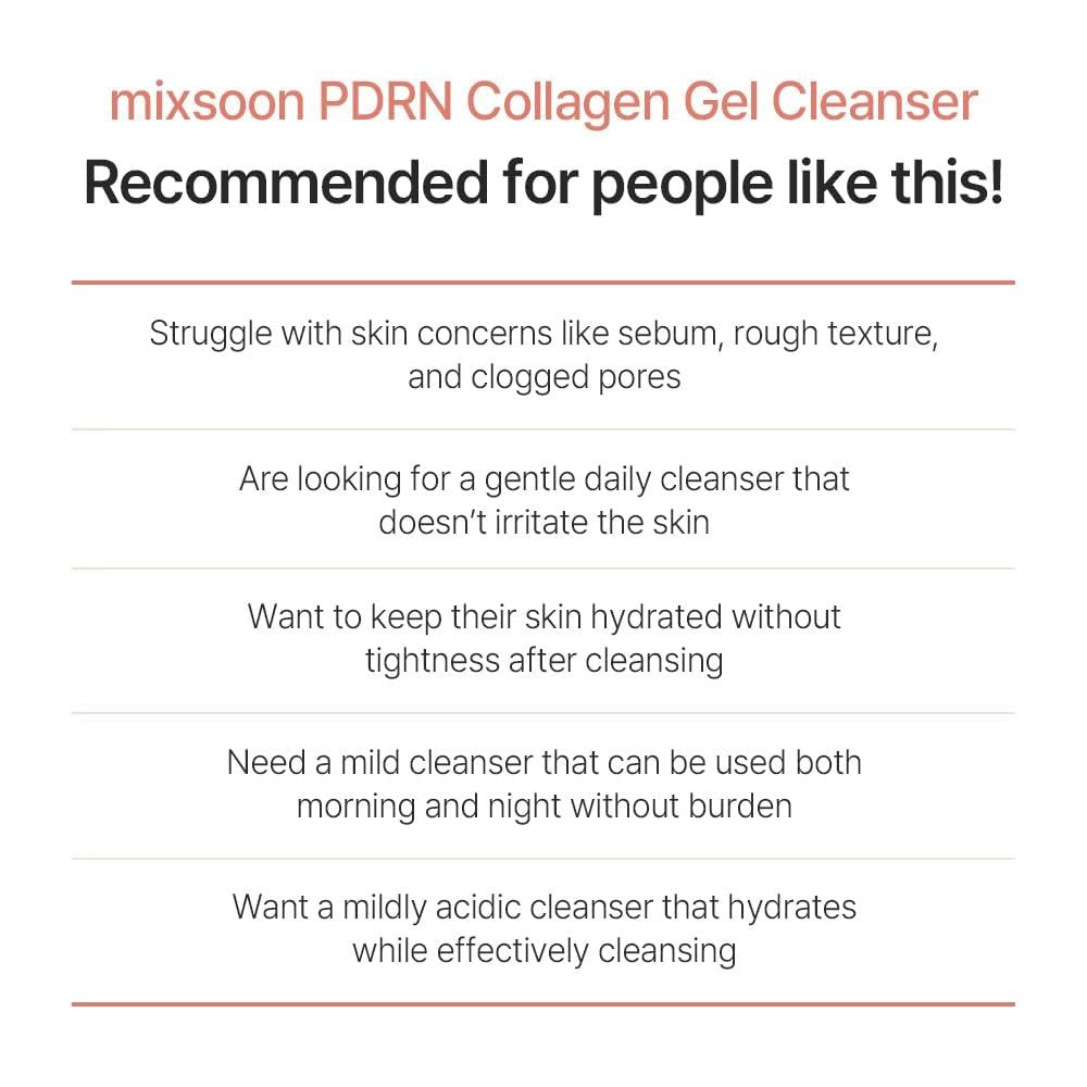 mixsoon PDRN Collagen Gel Cleanser – Deep Pore Cleansing, Lightweight Daily Gel Cleanser for All Skin Types, 100ml / 3.38 fl.oz. Avelisse