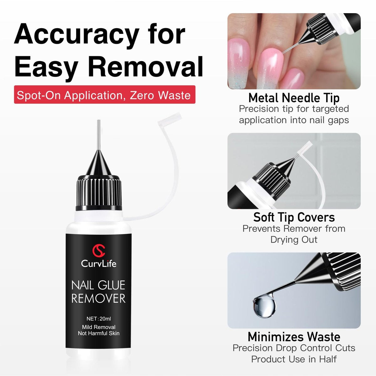 Curvlife 2pcs 10g Semi-Solid Glue Gel and 20ml Pinpoint Glue Remover Kit for Press on Nails - Quick Dry No UV Lamp Needed, Gentle Non-Acetone Remover, Valentine's Day Gifts Avelisse