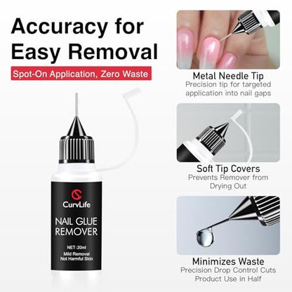 Curvlife 10g Semi Solid Nail Glue Gel & 20ml Pinpoint Nail Glue Remover Kit for Press On Nails with Cuticle Pusher & Czech Glass File Avelisse
