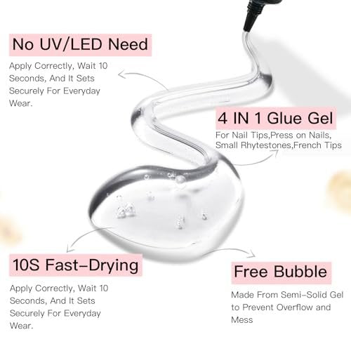 Curvlife 2pcs 10g Semi-Solid Glue Gel and 20ml Pinpoint Glue Remover Kit for Press on Nails - Quick Dry No UV Lamp Needed, Gentle Non-Acetone Remover, Valentine's Day Gifts Avelisse