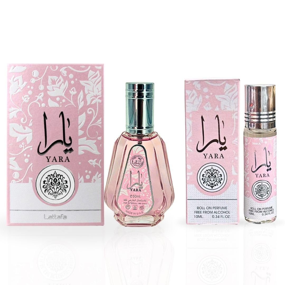 Lattafa Yara EDP Spray 50ML & Roll-On Perfume Oil 10ML – Long Lasting Floral Fragrance for Women – Majestic Scent Bundle Gift Set Avelisse