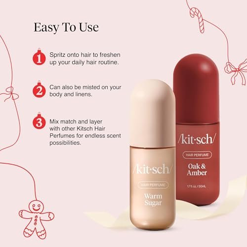 Kitsch Hair Perfume for Women – Warm Sugar & Oak & Amber | Clean, Deodorizing Hair Spray & Body Mist (50mL, 2-Pack) Avelisse