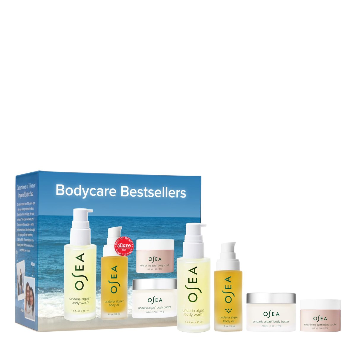 OSEA Bodycare Bestsellers Skincare Set – 4-Piece Body Travel Set (1 oz Each) – Body Oil, Body Butter, Body Scrub & Body Wash Avelisse