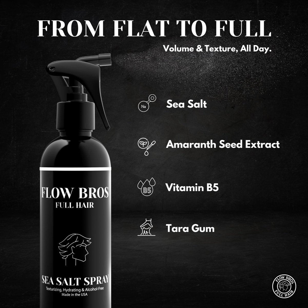Flow Bros Sea Salt Spray for Hair – Texturizing & Volumizing Sea Salt Spray with Natural Ingredients, Vitamin B5 & Amaranth Seed Extract – Light Natural Finish, Alcohol, Paraben, Phthalate Free – 8oz Avelisse