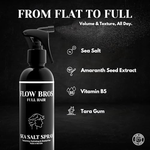 Flow Bros Sea Salt Spray for Hair – Texturizing & Volumizing Sea Salt Spray with Natural Ingredients, Vitamin B5 & Amaranth Seed Extract – Light Natural Finish, Alcohol, Paraben, Phthalate Free – 8oz Avelisse