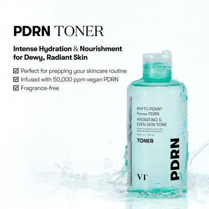 VT COSMETICS PDRN Toner – Hydrating Facial Toner with 50,000ppm Vegan PDRN, Korean Wild Ginseng, Niacinamide & Panthenol – Lightweight, Fragrance-Free, Skin Soothing – 8.45 fl. oz.