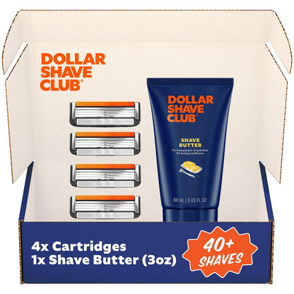 Dollar Shave Club 4-Blade Razor Refills (4 Pack) with Shave Butter 3 oz – Swift Rinse Blades for Men Avelisse