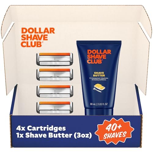 Dollar Shave Club 4-Blade Razor Refills (4 Pack) with Shave Butter 3 oz – Swift Rinse Blades for Men Avelisse