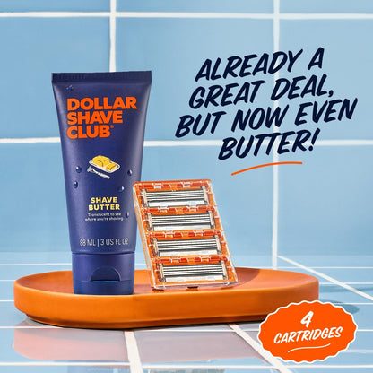 Dollar Shave Club 4-Blade Razor Refills (4 Pack) with Shave Butter 3 oz – Swift Rinse Blades for Men Avelisse
