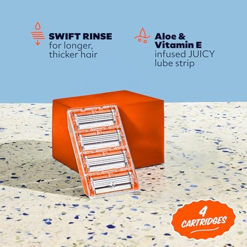Dollar Shave Club 4-Blade Razor Refills (4 Pack) with Shave Butter 3 oz – Swift Rinse Blades for Men Avelisse