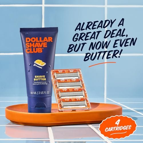 Dollar Shave Club 4-Blade Razor Refills (4 Pack) with Shave Butter 3 oz – Swift Rinse Blades for Men Avelisse