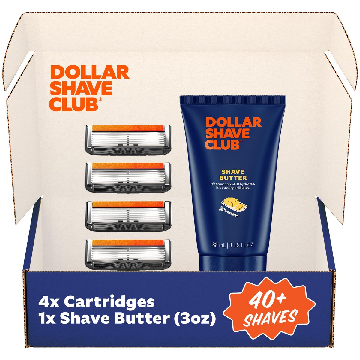 Dollar Shave Club 6-Blade Razor Refills (4-Pack) + Shave Butter 3 oz – Close, Comfortable Shave for Men Avelisse