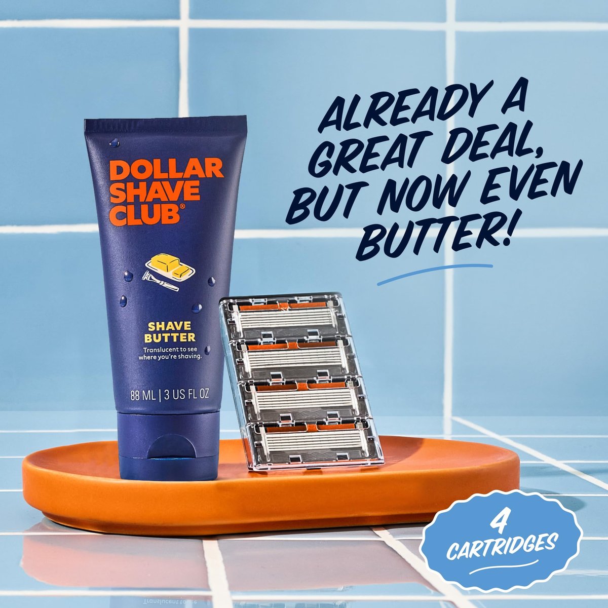 Dollar Shave Club 6-Blade Razor Refills (4-Pack) + Shave Butter 3 oz – Close, Comfortable Shave for Men Avelisse