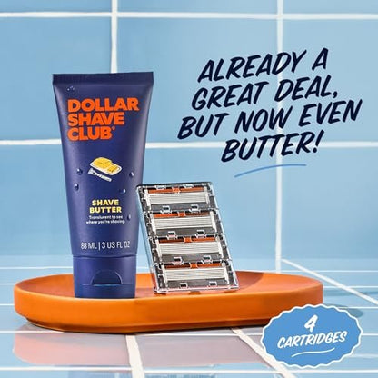 Dollar Shave Club 6-Blade Razor Refills (4-Pack) + Shave Butter 3 oz – Close, Comfortable Shave for Men Avelisse