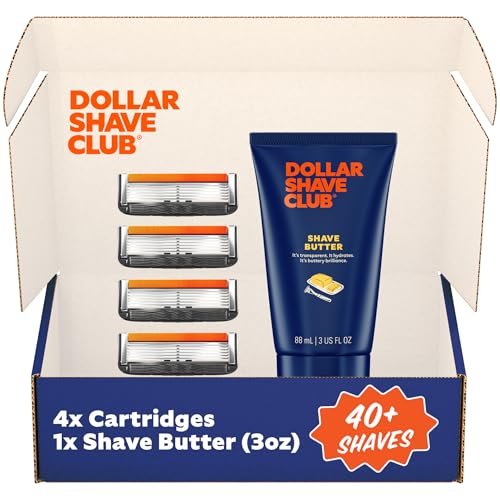 Dollar Shave Club 6-Blade Razor Refills (4-Pack) + Shave Butter 3 oz – Close, Comfortable Shave for Men Avelisse