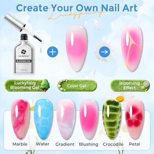 Luckyfairy Blooming Gel Nail Polish Clear - 15ml Nail Blooming Gel for Spreading Effects, Marble Watercolor & Floral Nail Art - görsel 6