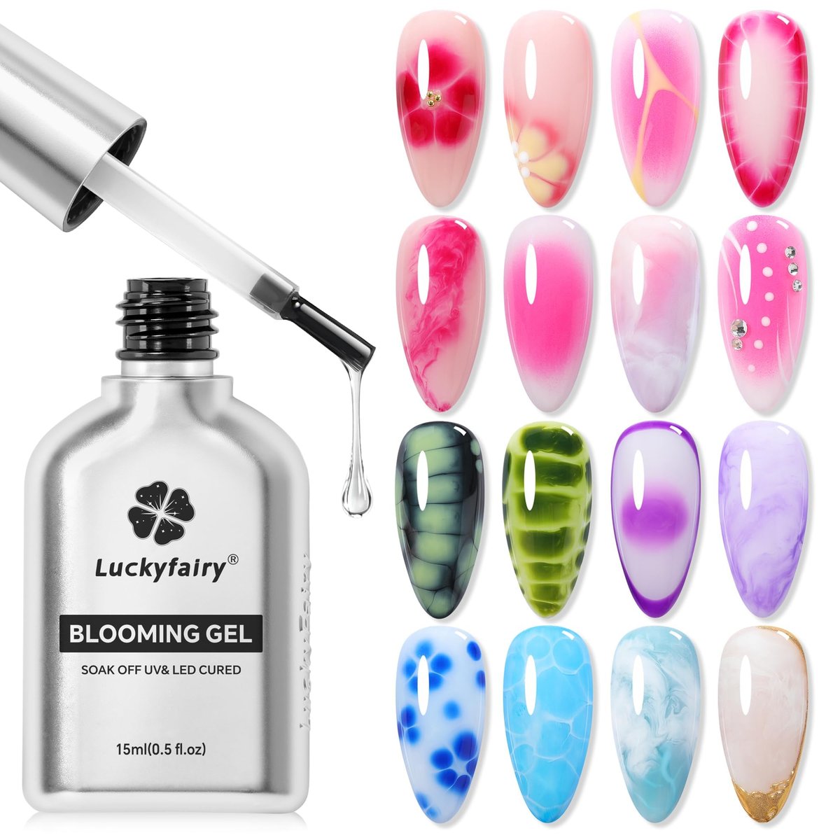 Luckyfairy Blooming Gel Nail Polish Clear - 15ml Nail Blooming Gel for Spreading Effects, Marble Watercolor & Floral Nail Art - görsel 1