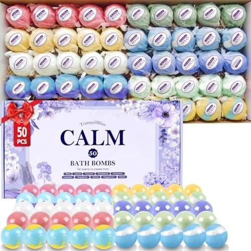 TranquilBliss Bath Bombs for Women – 50 PCS Set with 10 Rich Scents, Natural Moisturizing Bath Bombs, Perfect Gift for Mom, Wife, Her Avelisse