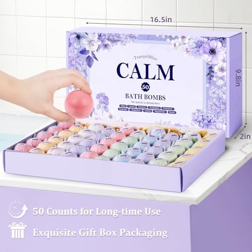 TranquilBliss Bath Bombs for Women – 50 PCS Set with 10 Rich Scents, Natural Moisturizing Bath Bombs, Perfect Gift for Mom, Wife, Her Avelisse