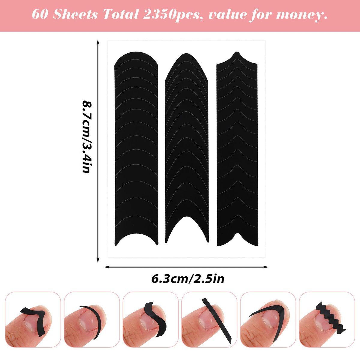 2350Pcs French Tip Nail Stickers - 60 Sheets Black French Manicure Strips Guide Stencils for DIY Nail Art Avelisse