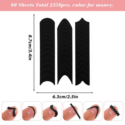 2350Pcs French Tip Nail Stickers - 60 Sheets Black French Manicure Strips Guide Stencils for DIY Nail Art Avelisse