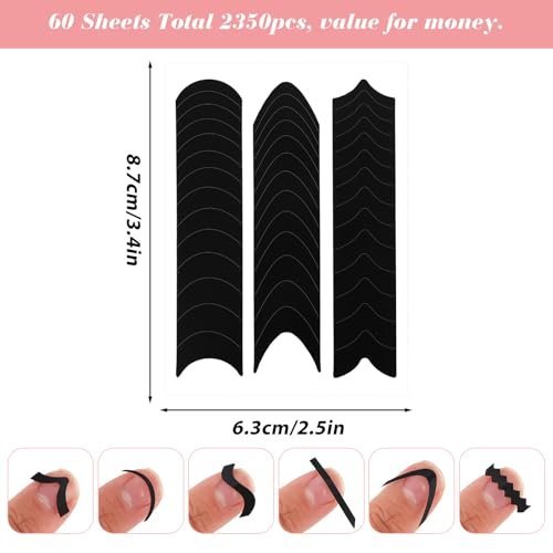 2350Pcs French Tip Nail Stickers - 60 Sheets Black French Manicure Strips Guide Stencils for DIY Nail Art Avelisse
