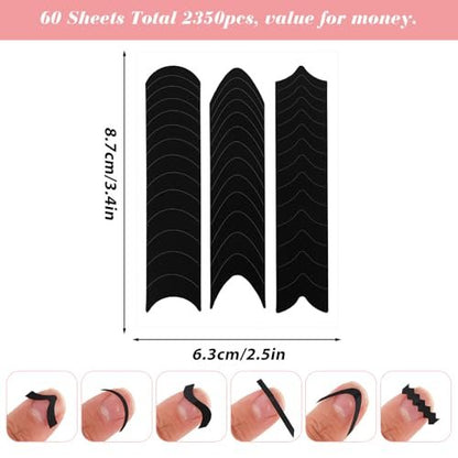 2350Pcs French Tip Nail Stickers - 60 Sheets Black French Manicure Strips Guide Stencils for DIY Nail Art Avelisse