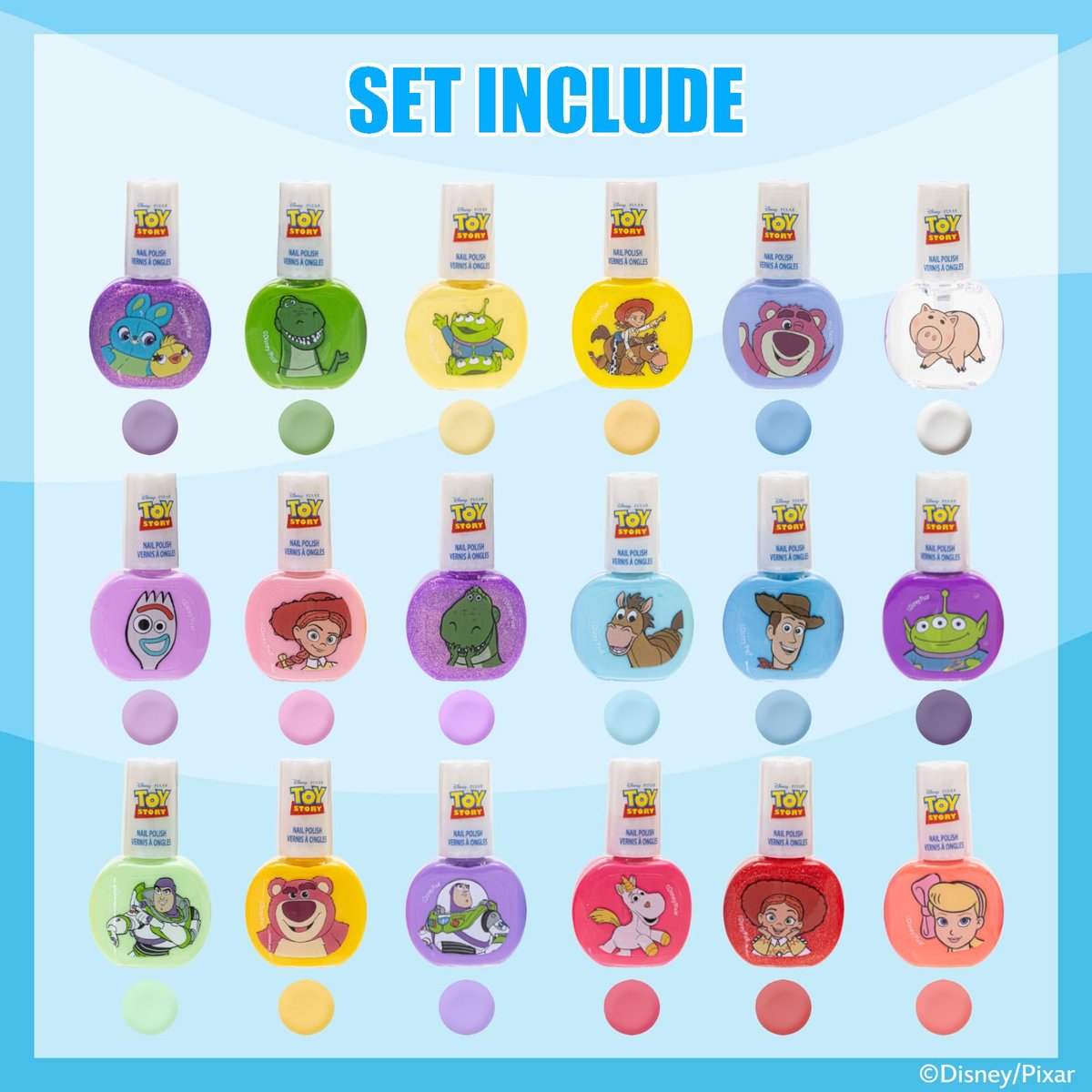 Disney Pixar Toy Story 18-Pack Nail Polish Set - Water-Based Peelable Nail Polish for Kids - Glittery, Shimmery & Opaque Colors by Townley Girl - görsel 3