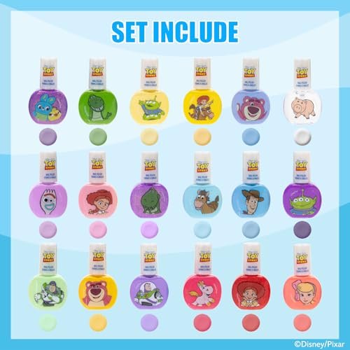 Disney Pixar Toy Story 18-Pack Nail Polish Set - Water-Based Peelable Nail Polish for Kids - Glittery, Shimmery & Opaque Colors by Townley Girl - görsel 4