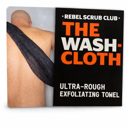 REBEL SCRUB CLUB Extra Rough Exfoliating Washcloth – Deep Clean Body Scrubber for Shower & Bath – Nylon Exfoliating Towel (Black, 35" x 12") Avelisse