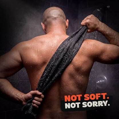 REBEL SCRUB CLUB Extra Rough Exfoliating Washcloth – Deep Clean Body Scrubber for Shower & Bath – Nylon Exfoliating Towel (Black, 35" x 12") Avelisse