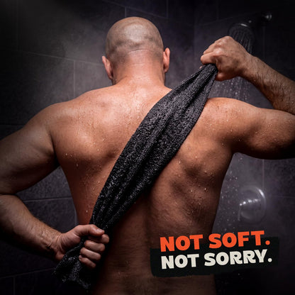 REBEL SCRUB CLUB Extra Rough Exfoliating Washcloth – Deep Clean Body Scrubber for Shower & Bath – Nylon Exfoliating Towel (Black, 35" x 12") Avelisse